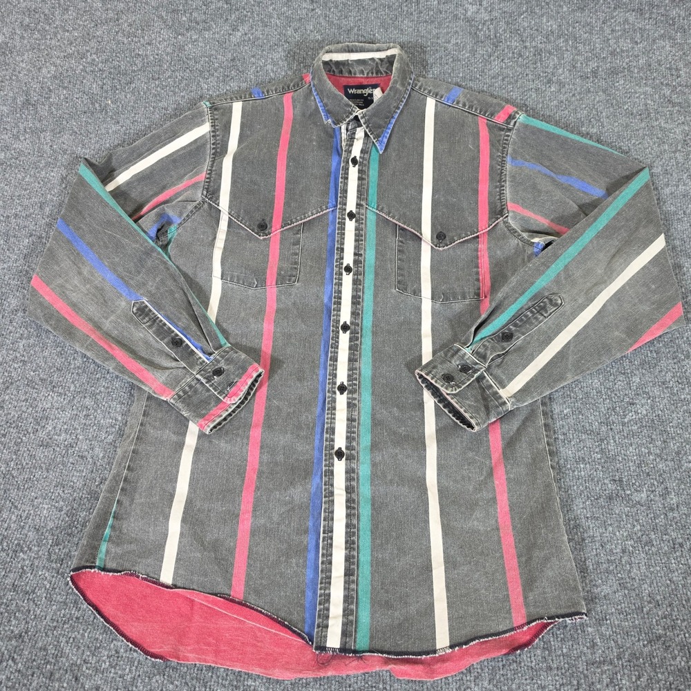 Wrangler Vintage 90s Western Button Up Brush Popper Shirt Multi Stripe USA 15-34